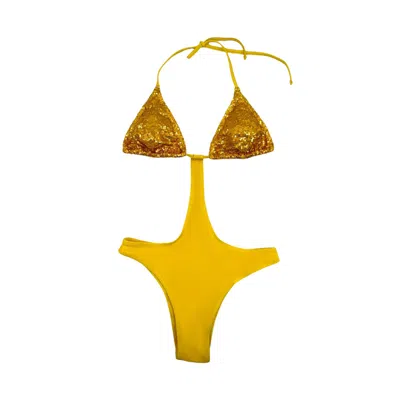 Julia Clancey Women's Yellow / Orange Sunshine Yellow Sequin Monokini In Yellow/orange