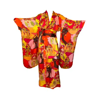 Julia Clancey Women's Yellow / Orange Turbanista Queen Flame Reversible Silk & Linen Kimono In Multi