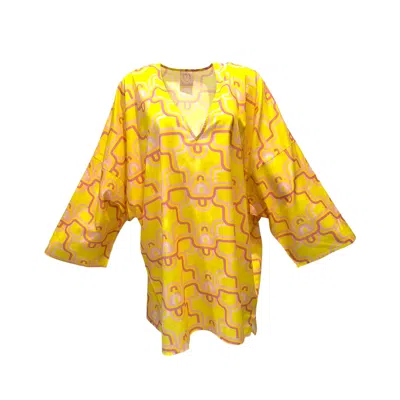Julia Clancey Women's Yellow / Orange Veronica Lydy Limon Silk Cotton Mini Kaftan Dress