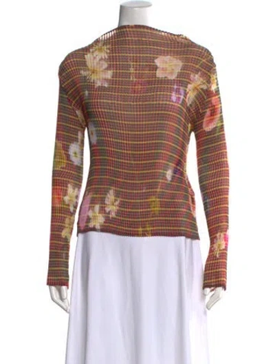 Pre-owned Julia Heuer Floral Print Crew Neck Top In Pink