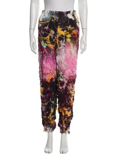 Pre-owned Julia Heuer Floral Print Skinny Leg Pants In Yellow