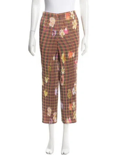 Pre-owned Julia Heuer Plaid Print Straight Leg Pants In Multicolor
