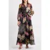 Julia Jordan Abstract Floral Long Sleeve Organza Gown In Multi
