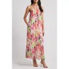 Julia Jordan Women's Printed Twisted Halter-neck Maxi Dress In Pink Multi