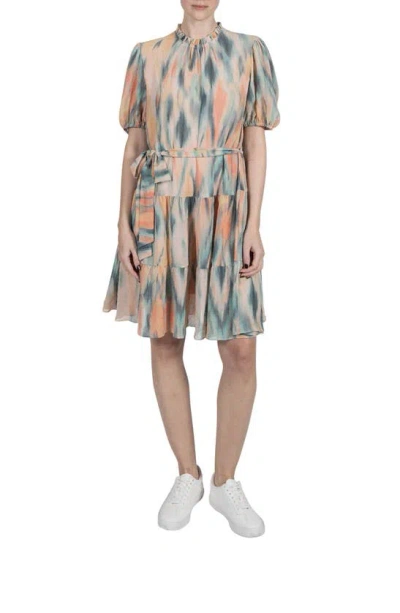 Julia Jordan Abstract Print Crinkle Chiffon Shift Dress In Beige Multi