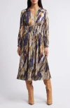 Julia Jordan Abstract Print Long Sleeve Midi Dress In Green Navy Multi