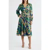 Julia Jordan Abstract Print Long Sleeve Midi Dress In Green
