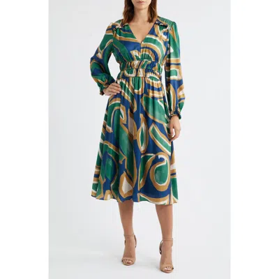 Julia Jordan Abstract Print Long Sleeve Midi Dress In Green