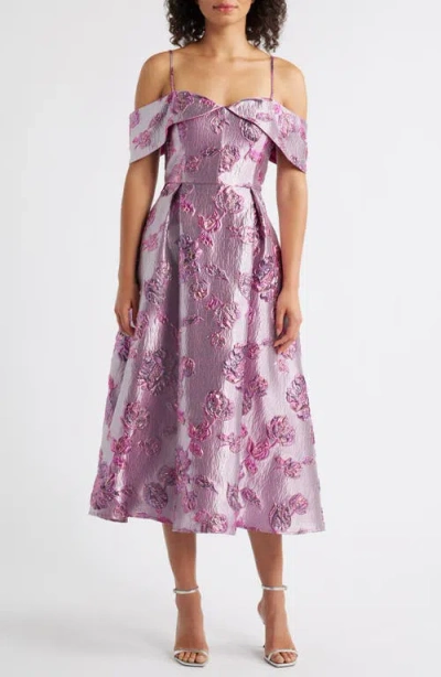 Julia Jordan Beaded Floral Jacquard Cold Shoulder Cocktail Dress In Purple