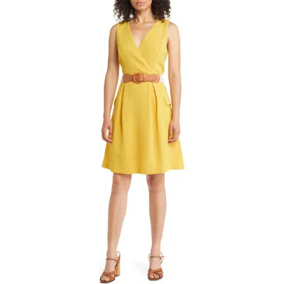 Julia Jordan Belted A-line Dress In Yellow