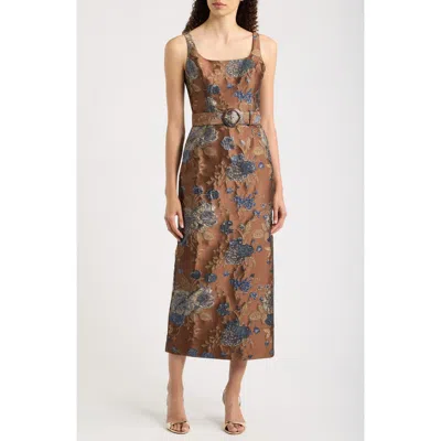 Julia Jordan Belted Jacquard Midi Dress In Brown