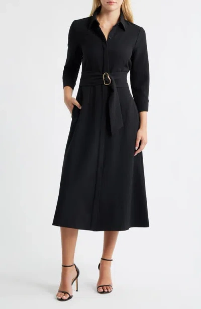 Julia Jordan Belted Midi Shirtdress In Black