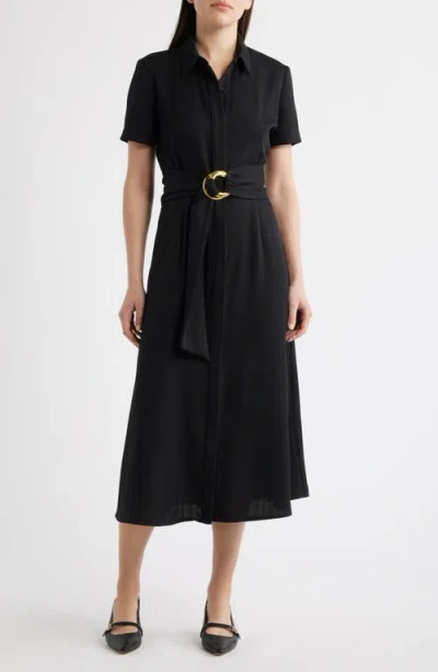 Julia Jordan Belted Midi Shirtdress In Black