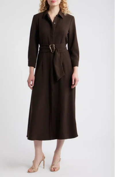 Julia Jordan Belted Midi Shirtdress In Brown