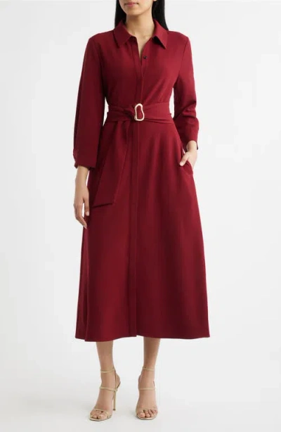 Julia Jordan Belted Midi Shirtdress In Brown