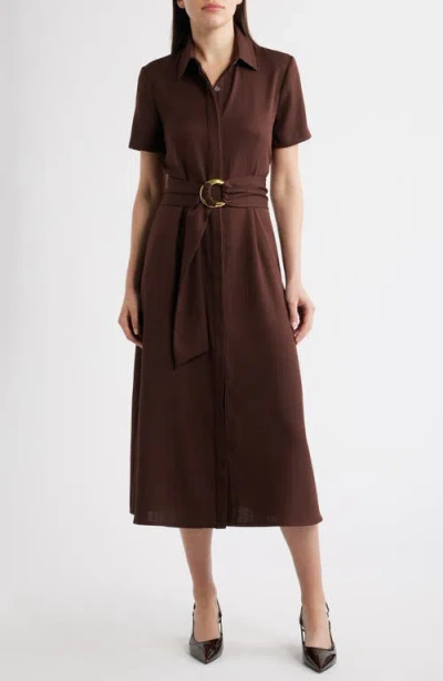 Julia Jordan Belted Midi Shirtdress In Brown