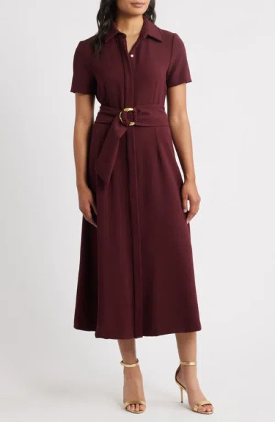 Julia Jordan Belted Midi Shirtdress In Burgundy