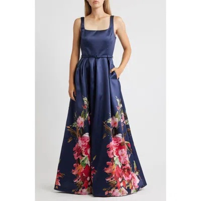 Julia Jordan Belted Mikado Ballgown In Multi