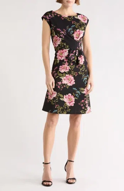 Julia Jordan Boat Neck Faux Wrap A-line Dress In Black