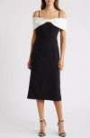 Julia Jordan Bow Colorblock Off The Shoulder Dress In Black Ivory