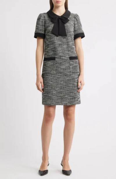 Julia Jordan Bow Detail Bouclé Tweed Dress In Black