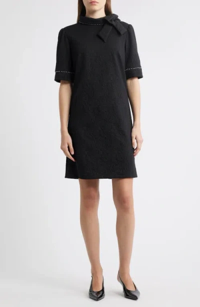 Julia Jordan Bow Neck Faux Pearl Trim Sheath Dress In Black