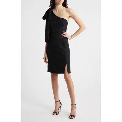 Julia Jordan Bow One-shoulder Cocktail Dress In Black