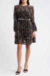 Julia Jordan Burnout Velvet Floral Long Sleeve Fit & Flare Dress In Multi