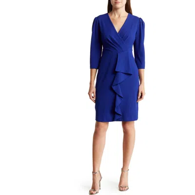 Julia Jordan Cascade Ruffle Crepe Sheath Dress In Blue
