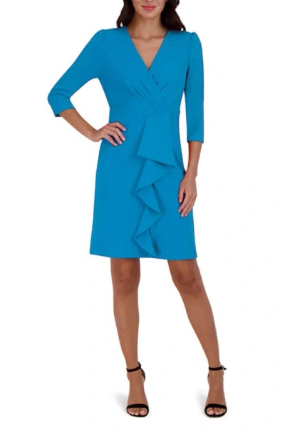 Julia Jordan Cascade Ruffle Crepe Sheath Dress In Cerulean