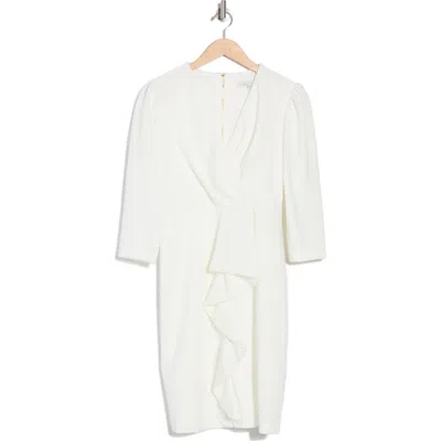 Julia Jordan Cascade Ruffle Crepe Sheath Dress In Ivory