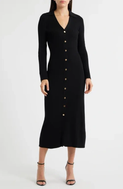 Julia Jordan Collar Long Sleeve Rib Maxi Sweater Dress In Black