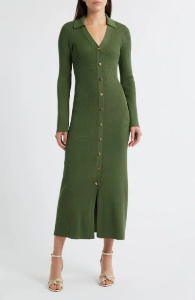 Julia Jordan Collar Long Sleeve Rib Maxi Sweater Dress In Green