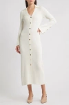 Julia Jordan Collar Long Sleeve Rib Maxi Sweater Dress In White