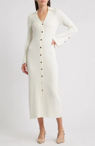 Julia Jordan Collar Long Sleeve Rib Maxi Sweater Dress In White