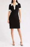 Julia Jordan Collared Ribbed Sweater Dress In Black White