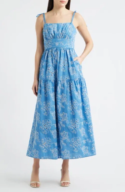 Julia Jordan Cotton Blend Eyelet Midi Sundress In Blue