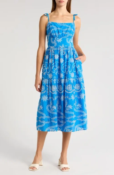 Julia Jordan Cotton Eyelet Sundress In Blue/ivory