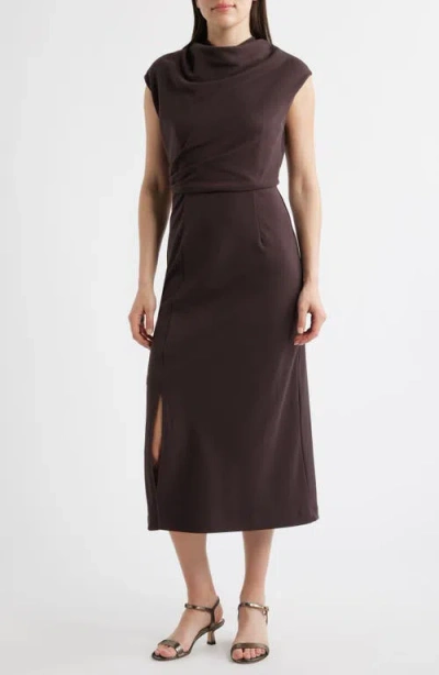 Julia Jordan Cowl Neck Midi Dress In Brown