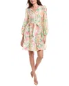 Julia Jordan Floral Long Sleeve Crinkled Satin Babyboll Dress In Yellow