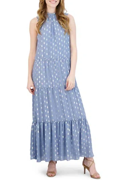 Julia Jordan Donna Ricco Foil Dot Tiered Maxi Dress In Blue