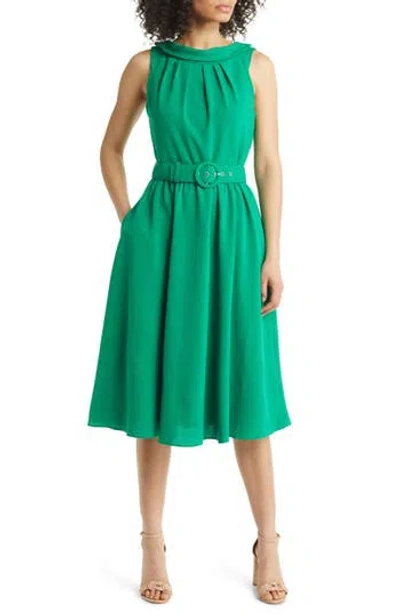 Julia Jordan Donna Ricco Sleeveless Belted A-line Dress In Green