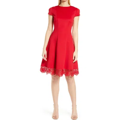 Julia Jordan Donna Ricco Tulip Sleeve Lace Hem Fit & Flare Dress In Red
