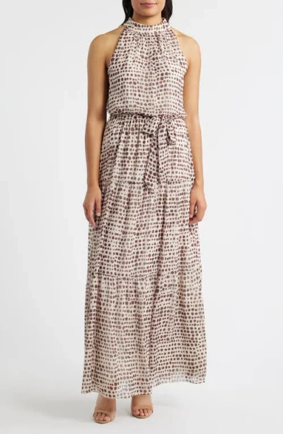 Julia Jordan Dot Print Tiered Chiffon Maxi Dress In Neutral
