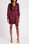 Julia Jordan Drape Front Long Sleeve Satin Dress In Burgundy