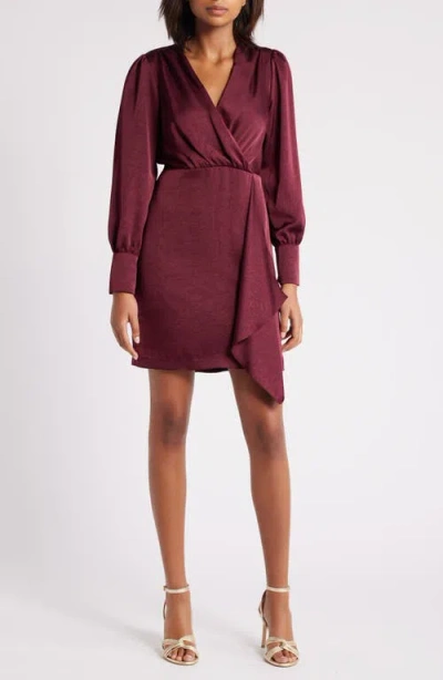 Julia Jordan Drape Front Long Sleeve Satin Dress In Burgundy
