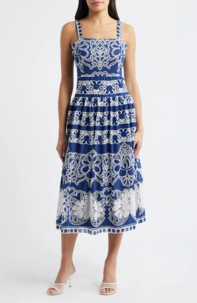 Julia Jordan Drop Waist Lace Midi Sundress In Blue