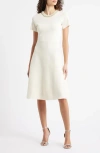 Julia Jordan Embellished Knit Fit & Flare Dress In White