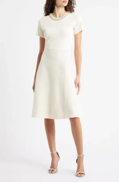 Julia Jordan Embellished Knit Fit & Flare Dress In White