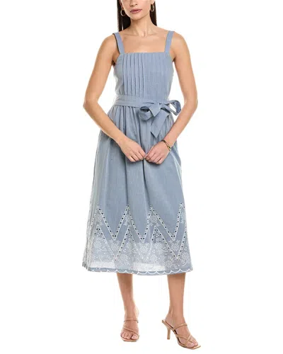 Julia Jordan Embroidered Denim Midi Dress In Denim/ivory